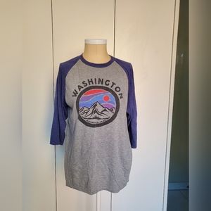 Henley shirt with Washington print, 3 quarter length sleeves, large